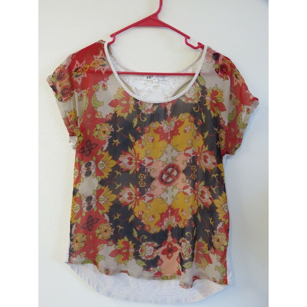 Womens JOLT Floral Open Back Knit Short Sleeve Blouse Shirt Size M Polyester‎